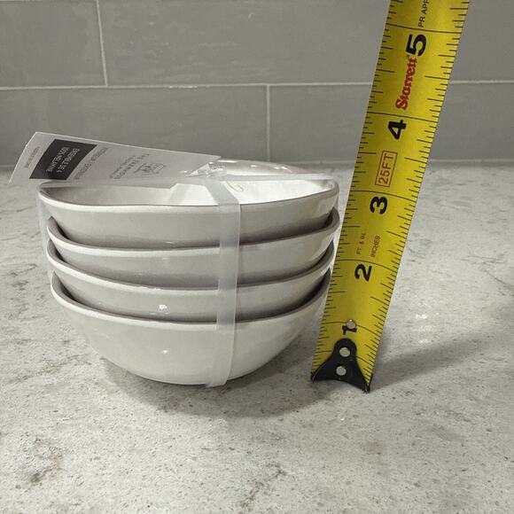 Set 4 Melamine 4” DIP Small Bowls Farmhouse Ashwell WHITE GRAY / TAUPE RIM - New - Picture 3 of 4